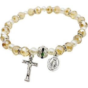 CACALOSS Catholic Red Crystal Rosary Bracelet Cross And Magic Medallion(Red)