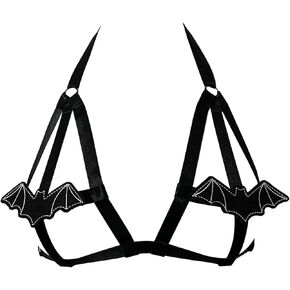 SINROYEE Women's Sexy Lingerie Bikini Tops Anime Devil Cosplay Costume Goth Harness Bar Festivals Rave Outfit Halloween Black