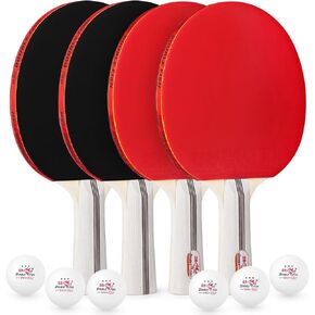 DOUBLE FISH Ping Pong Paddles Set of 4 with 6pcs 3-Star Balls & Storage Case - 4 Players High Performance Table Tennis Paddles Kit for Entertainment or Competition