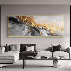 Black and White Abstract Canavas Wall Art Large for Living Room-Gold Framed 3D Textured Artwork for Office-Hand Painted Oil Painting on Canvas for Bedroom Home Decoration 24x56 inches