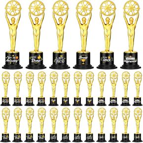 Fulmoon 24 Pack Award Trophies Plastic Gold Trophy Awards and Trophies Kids Funny Gold Award Trophy for Kids Adults Employee Teacher Party Competitions Props Rewards Prizes, 6 Styles