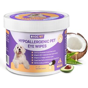 Eyes Wipes for Dogs & Cats - Gently Remove Eye Debris, Discharge, Mucus Secretions - Coconut Oil Pet Cleaning Deodorizing Grooming Wipes for Eyes, Wrinkle, Face - 100pcs