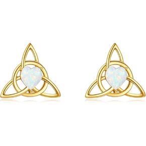Dovran 14K Gold Celtic Knot Stud Earrings for Women Emerald Crystal Real Gold Triangle Knot Earrings Solid Gold Celtic Jewelry Gifts