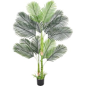 7ft Artificial Golden Cane Palm Tree, Fake Palm Tree with Three Realistic Trunks and 15 Palm Leaves with Style Pot, Faux Palm Plant for Home Office Indoor Outdoor Modern Decor Housewarming(2 Pack)