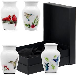 White Small Urn for Human Ashes Set of 4 - Cremation Urns for Adult Ashes - Mini Keepsake Burial Urn for Male, Female - Decorative Urns with Velvet Box & Bag - Funeral Urn for Ashes