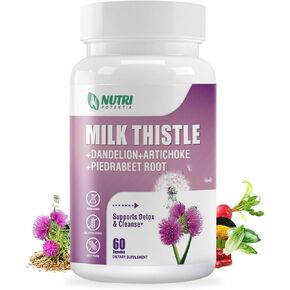 Milk Thistle Supplement with Dandelion Root, Artichoke Extract, 80% Silymarin for Liver Support- Liver Cleanse Detox & Repair Formula, Non-GMO - 60 Capsules