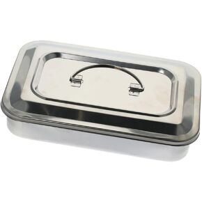 9" Metal Medical Surgical Trays, Stainless Steel Dental Instruments Tray, Organizer Holder with Lid & Handle Grip, Plate Trays for Surgical Medical Dental
