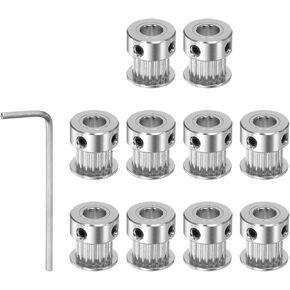 HARFINGTON 10pcs 2GT Timing Pulley 16 Teeth 5mm Bore 13mm Dia. Aluminum Timing Belt Pulley with Hex Wrench for 6mm Width Belt 3D Printer CNC Machine Accessories, Silver Tone