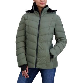 Nautica Women's Stretch Puffer Detachable Hood Fleece Pockets Jacket (US, Alpha, XX-Large, Regular, Regular, GRAY)