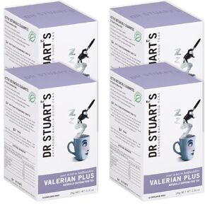 Dr Stuart's Valerian Plus Tea | Pack of 4 | 26g (15 Teabags) | Premium Herbal Blend for Relaxation and Sleep Support | Caffeine-Free and Vegetarian-Friendly