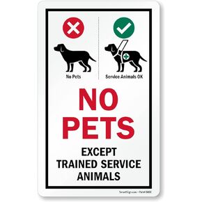SmartSign 8 x 5 inch “No Pets - Except Trained Service Animals" Glass Window Decal, Clear Polyester, Red, Black and Green, Made in USA