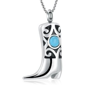 Inlay Turquoise Cowboy Boots memorial Ash Jewelry Keepsake Cremation Urn Necklace For Men&Women