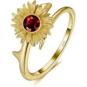 Nova&Aria Women's SunFlower Necklace Ring Sterling Silver 14k Yellow Gold Plated Flower Pendant Gemstones Jewelry