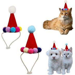 SIOTMERA Dog Santa Hat Adjustable Dog Christmas Costume with Colorful Pompoms Pet Headwear for Cats and Dogs Blue and White 2Count(1 White 1 Blue)