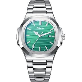 Ibohevo Men Silver Diamond Watch: Quartz Luminous Analog Watch Waterproof Wristwatch Stainless Steel Band Reloj with Gift Box & Removal Tool