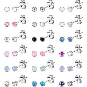 SOMEITIA 18 زوجًا 20 جرام من التيتانيوم الصلب أقراط مجموعة للنساء والرجال Moonstone الفيروز تشيكوسلوفاكيا أقراط الغضروف Heilx Tragus أقراط هيبوالرجينيك مسطحة الظهر حلق 3 مم 4 مم 5 مم