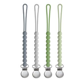 Pacifier Clip for Boys Girls - MORIBOX 4 Pack Paci Clip Soothie Baby Binky Holder for Shower Gift Birthday (Beige+White+Blue+Sage)