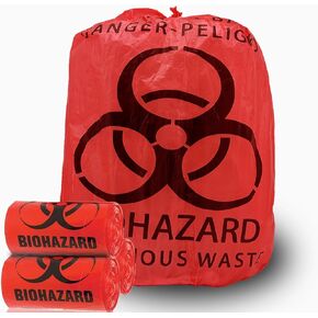 Biohazard Waste Bags 50pcs 24.4x24.4in/62x62cm,10 Gallon Red Heavy Duty Biohazard Garbage Bags 50pcs With Hazard Symbol Disposable Hazardous, Trash Liners for Infectious Waste Disposal
