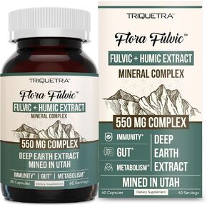 Flora Fulvic | Fulvic Acid + Humic Acid Complex – 550 mg |Mined in Utah, Prehistoric Deep Earth Extract | Immunity, Gut, Digestion – Natural Trace Mineral Complex, Fulvic Acid Supplement – 60 Capsules
