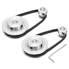 uxcell 2 Set GT-2 Synchronous Wheel 20&60 Teeth 8mm Bore, Aluminum Alloy Timing Pulley Wheel with 2Pcs Length 200mm Width 6mm Belt for 3D Printer, CNC Machine (20-60T-8B-6)