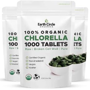 Chlorella Tablets, 1000 Count | Kosher | High Potency Supplement, All-Natural Chlorophyll, Pure Green Algae superfood, Broken Cell Wall | High in Protein, Iron, No additives, Vegan (Pack of 1)