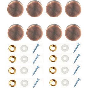 Copper Mirror Screws, Dia. 20mm Furniture Standoff Screw Decorative Cap Covers, Mirror Self-Tapping Screws Cap Nail, Red Copper, 8 Pcs