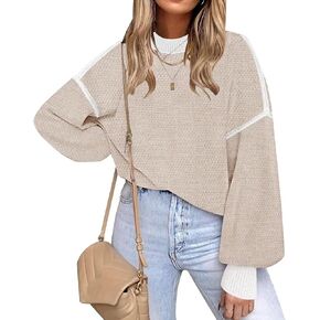 Womens 2023 Fall Sweaters Trendy Long Sleeve Color Block Crew Neck Oversized Sweater Pullover Knit Tops A Purple