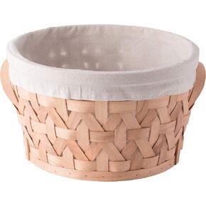 Wooden Round Display Basket Bins, Lined with White Fabric, Food Gift Basket, Medium