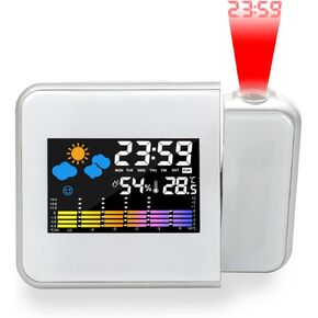 Projection Alarm Clock with Thermometer Hygrometer for Bedroom, 180 Degree Rotation, 5m Projection Distance, Multifunctional, Easy to Operate