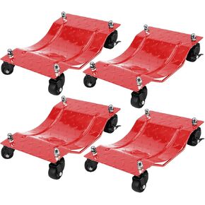 GAOMON Heavy Duty Car Dolly 4 Pack, 6000 Lbs Wheel Dolly Car Tire Stake with Brakes, Car Tire Dolly Cart with Wheels, Vehicle Dollies for Moving, Car Repair, Red