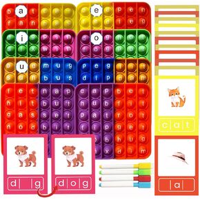 ألعاب كلمات البصر CVC مع 4 ألواح فيدجيتي بوبر و60 بطاقة فلاش، نشاط تعلم القراءة والكتابة والتهجئة الصوتية لرياض الأطفال، لعبة تعليمية حسية، يجب اقتناؤها في الفصول الدراسية لمرحلة ما قبل المدرسة in Kuwait