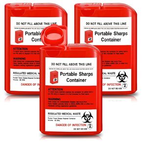Baderke 3 Pcs Pocket Travel Sharps Disposal Container, 80ml Sharps Container Small Needle Disposal Portable Biohazard Syringe Container for Home Travel Diabetic Supplies