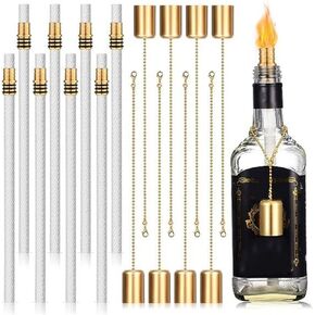 Wine Bottle Torch Kit 8 Pack, 8 Long Life Torch Wicks, Lamp Cover & Brass Wick Mount, for Outdoor Wine Bottle Torch Decor, Patio Backyard Torches Lights, DIY Homemade Torch Indoor