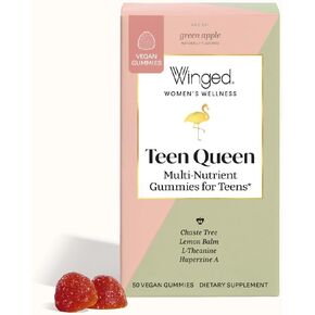 Winged Wellness Teen Queen Multivitamins for Teen Girls - Helps with Mood and Hormonal Health - for Ages 13+, Vegan & Gluten Free - Green Apple, 25 Servings