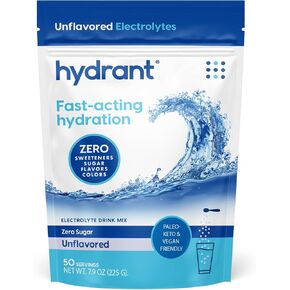 HYDRANT Bulk Unflavored Electrolytes, Fast Acting Hydration with Zero Sugar, Extremely Subtle Taste, Electrolyte Drink Mix (50 Servings, Unflavored)
