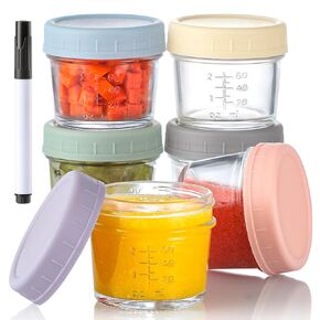 VITEVER 6 Pack Glass Baby Food Storage Containers - 4 oz Baby Food Storage Jars with Lids, Baby Food Maker, Microwave, Dishwasher & Freezer Safe