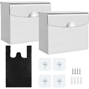 2 Pcs Sanitary Napkin Disposal Receptacle Stainless Steel Napkin Receptacle Tampon Disposal Bin with 100 Disposal Bags Wall Mounted Waste Tampon Holder Feminine Hygiene Disposal Container