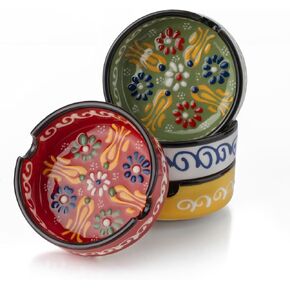 Ceramic Ashtray, Hand-Painted Smokeless Asthray Indoor, Handmade Cigar Ashtray Set of 4, Multicolor Smokeless Ashtray, Decorative Outdoor Ashtray