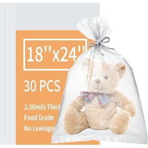 Plastic Flat Open Poly Bags, 18 x 24 inch Clear Plastic Bags, 30 Count Reusable Flat Open Storage Bags for Proofing Bread, Dough,Packaging, Storage Clothes, Craft, Gift - 2.36 Mil Thick