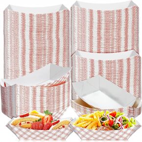 MotBach 250 Pack 1/2Lb Checkered Paper Food Boat Trays Disposable Small Paper Boats, Mini Kraft Food Trays Colored Paper Food Serving Tray Boats for Snack Fries Popcorn Dessert Taco Nacho