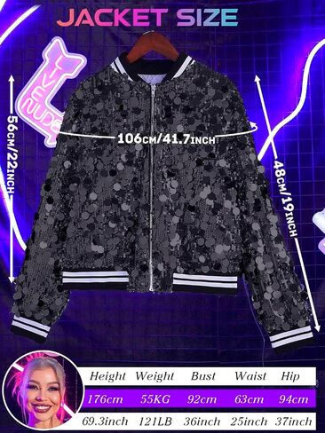 EASEDAILY Women's Sequin Jackets Sparkle Cropped Bomber Jacket Coat Zip Up Blazer Rave Outfit with Pockets in Saudi Arabia
