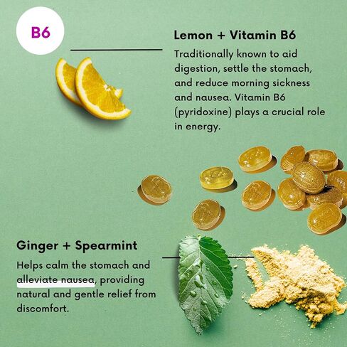 Ginger for Nausea Relief, Organic Honey, Spearmint, Lemon w/Vitamin B6, Pregnancy Must Haves, Morning Sickness Relief. 28 Ct in Saudi Arabia