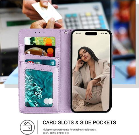 جراب محفظة Ateeky iPhone 15، [ميزة الوقوف] غطاء حماية من جلد البولي يوريثان مع فتحة لبطاقة الائتمان [إغلاق مغناطيسي] لهاتف iPhone 15 (أرجواني فاتح) in Kuwait
