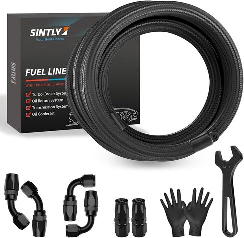 8AN 20FT Fuel Line Hose Kit, AN8 CPE Braided Nylon Fuel Line with 10PCS Swivel Fuel Hose Fitting Adapter Kit Black in Kuwait