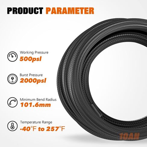 8AN 20FT Fuel Line Hose Kit, AN8 CPE Braided Nylon Fuel Line with 10PCS Swivel Fuel Hose Fitting Adapter Kit Black in Kuwait