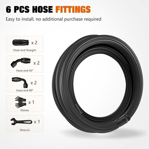8AN 20FT Fuel Line Hose Kit, AN8 CPE Braided Nylon Fuel Line with 10PCS Swivel Fuel Hose Fitting Adapter Kit Black in Kuwait