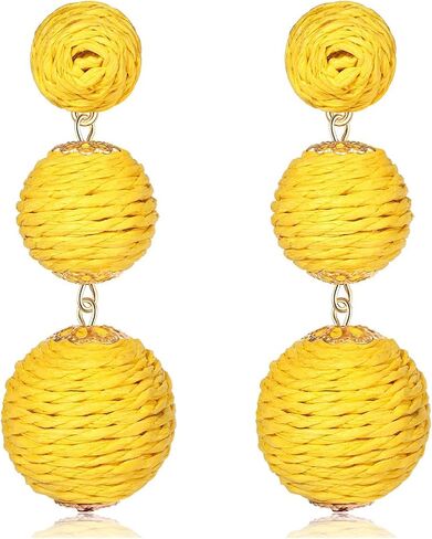 Boho Rattan Earrings Handmade Rattan Ball Dangle Drop Earrings Woven Lightweight Earrings for Summer Beach Holiday Jewelry in Saudi Arabia