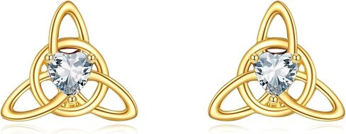 Dovran 14K Gold Celtic Knot Stud Earrings for Women Emerald Crystal Real Gold Triangle Knot Earrings Solid Gold Celtic Jewelry Gifts in Saudi Arabia