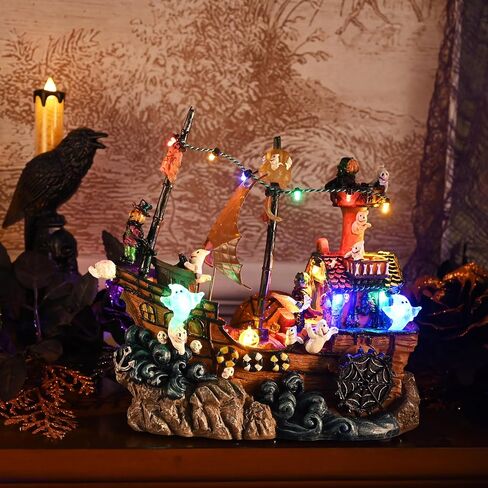 Valery Madelyn Scary Halloween Village Decorations for Home Decor, 10Inch Lighted Halloween House Statue with Music and Light, for Table Yard Garden Outdoor Indoor Party Decor in Saudi Arabia