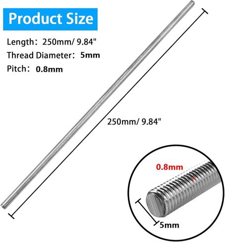 4pcs M10 x 250mm Fully Threaded Rod, M10-1.5mm Thread Pitch, 304 Stainless Steel Long Threaded Screw, Right Hand Threads (M10 x 250mm) in Kuwait